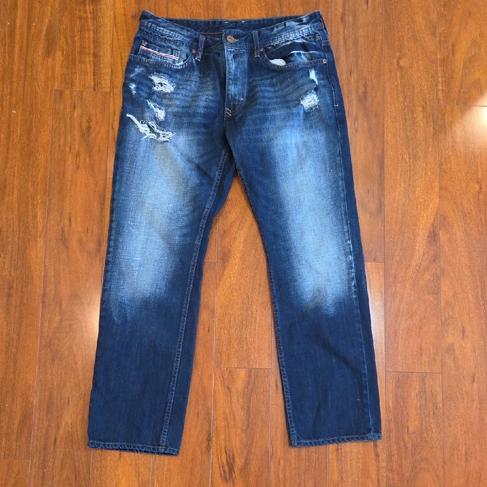 Buffalo David Bitton Men's Relaxed Fit Distressed Blue Jeans